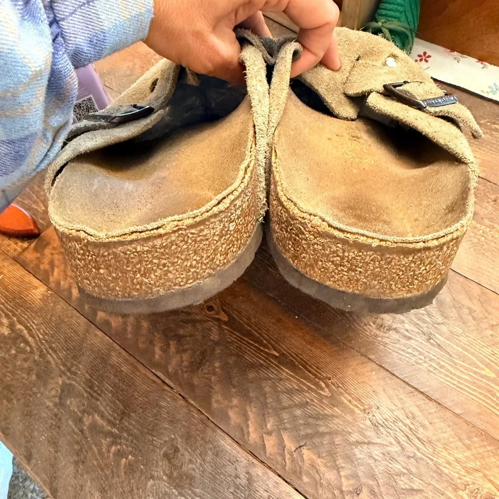 Men’s Birkenstock clogs clog Boston soft footbed size 50 Taupe Tan GUC size 17